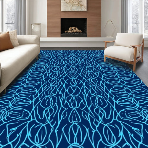 Abstract Blue Linear Patterned Design Rug