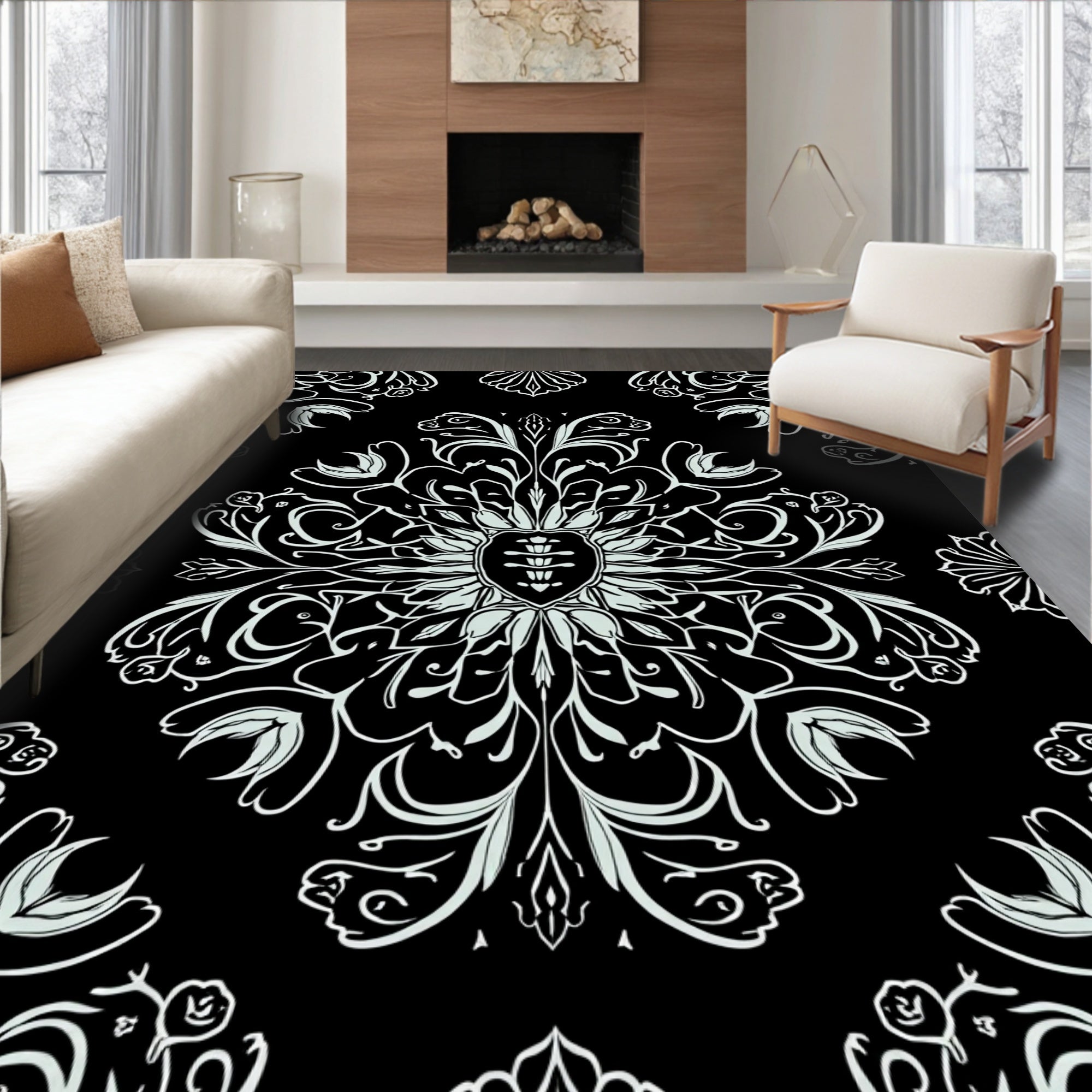 Intricate Floral Swirl Pattern Design Rug