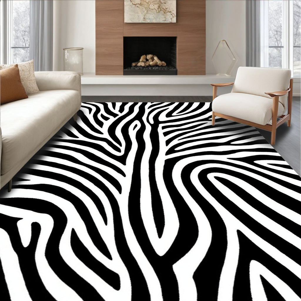 Bold Black White Stripe Pattern Rug