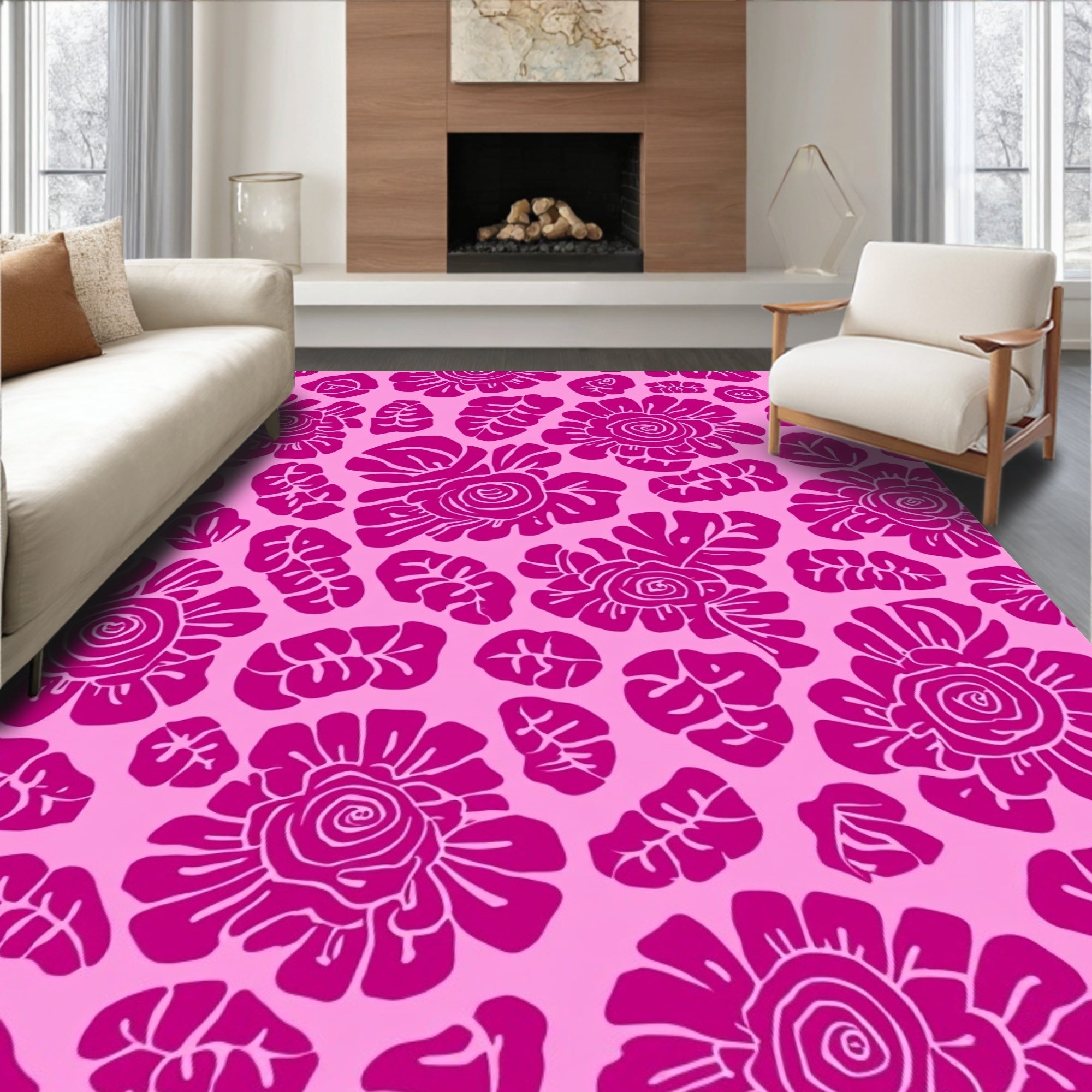 Pink Floral Pattern Art Rug