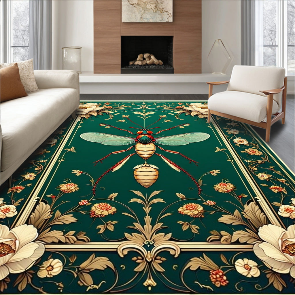 Ornate Insect Floral Garden Rug