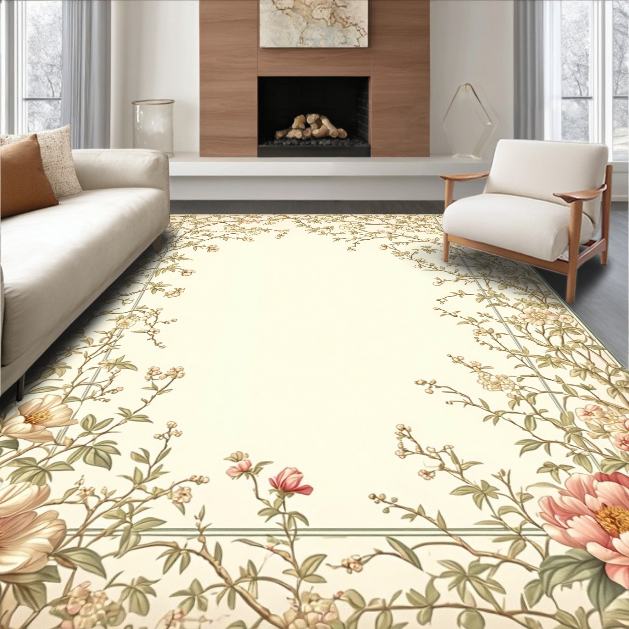 Vintage Floral Vine Scrollwork Rug