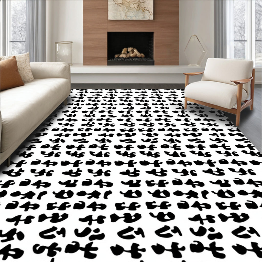Abstract Black Character Pattern Rug