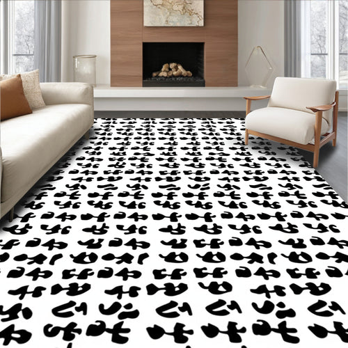 Abstract Black Character Pattern Rug
