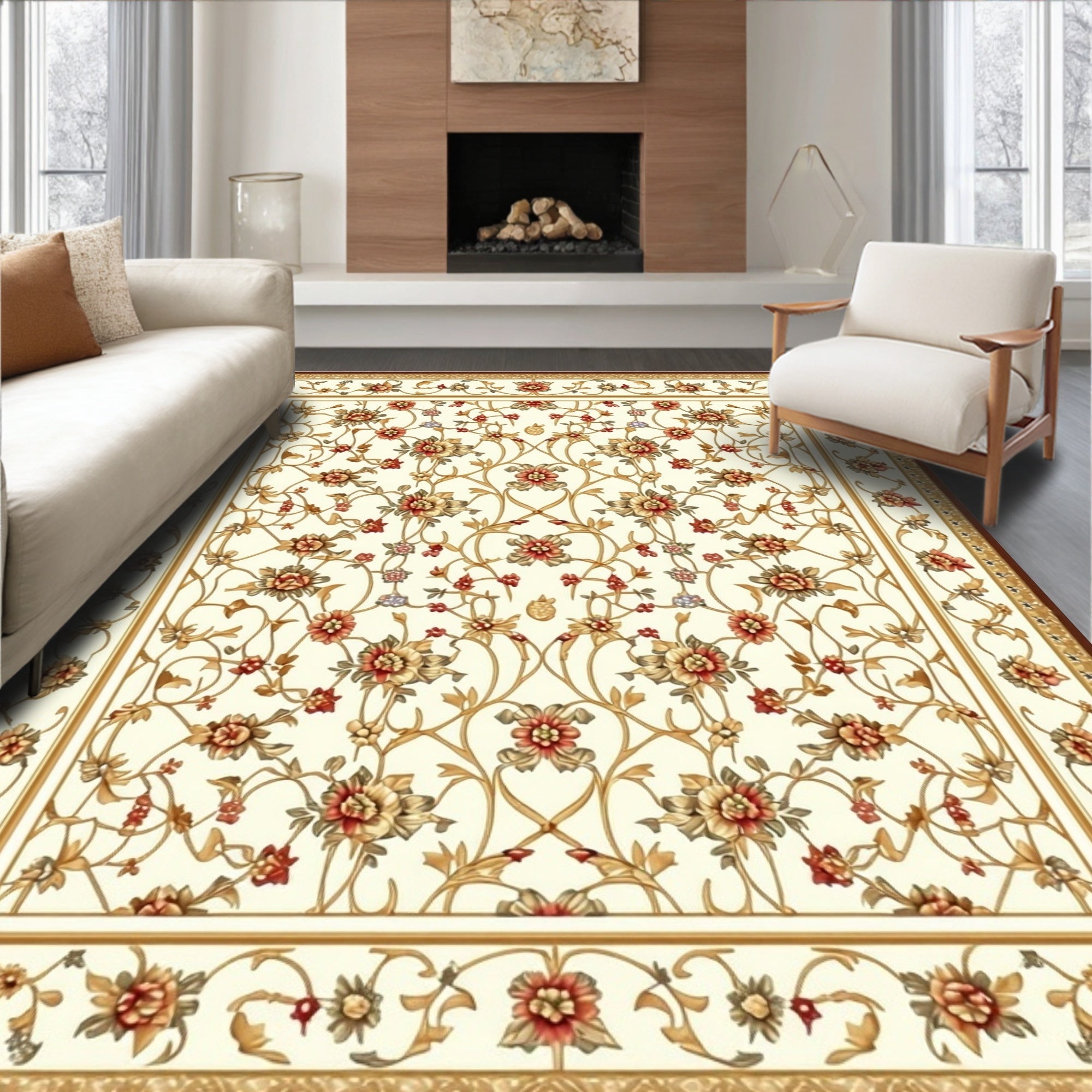 Ornate Floral Vines Patterned Rug