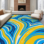 Abstract Swirls Blue Yellow Pattern Rug