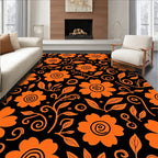 Orange Floral Swirl Silhouette Rug