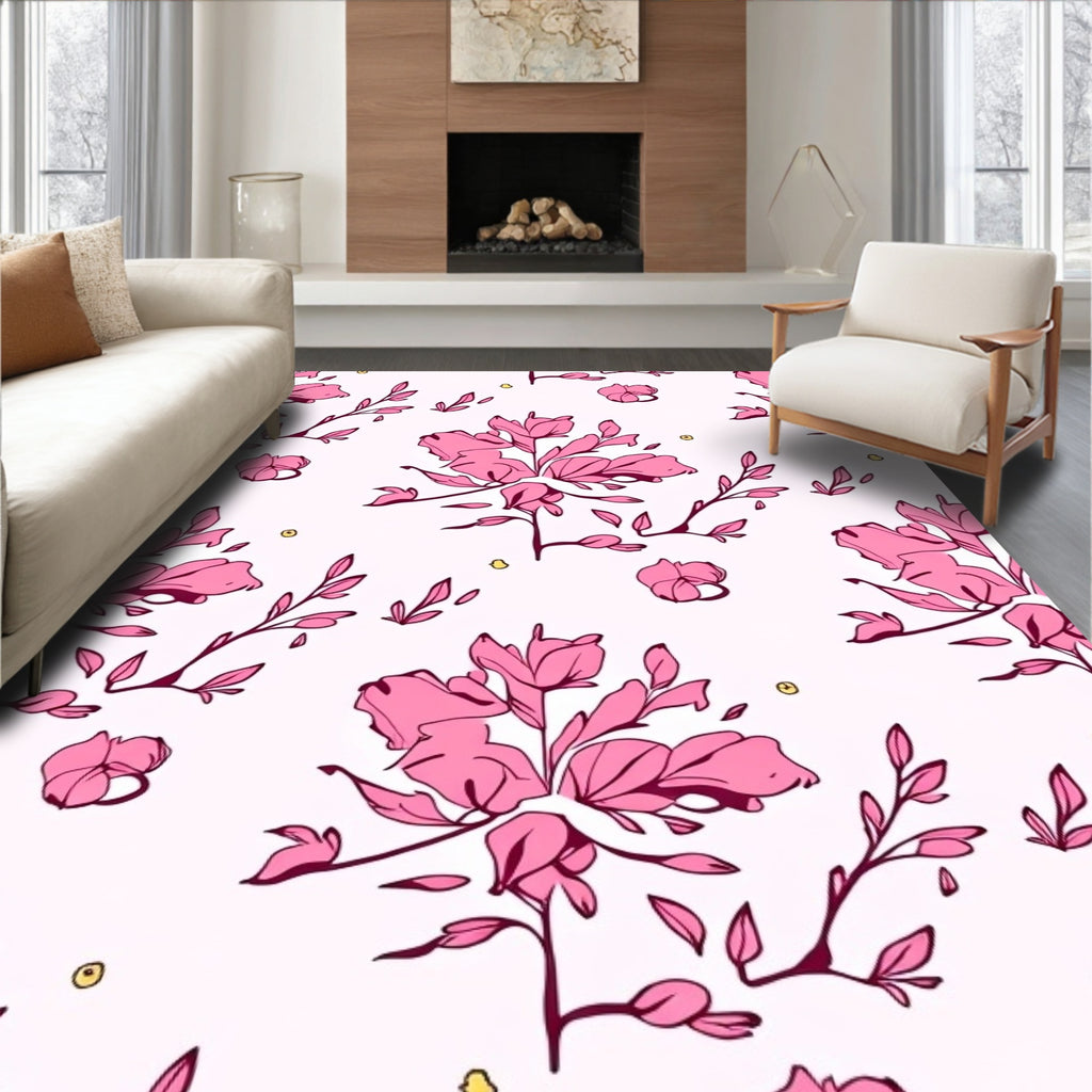 Pink Floral Botanical Pattern Rug