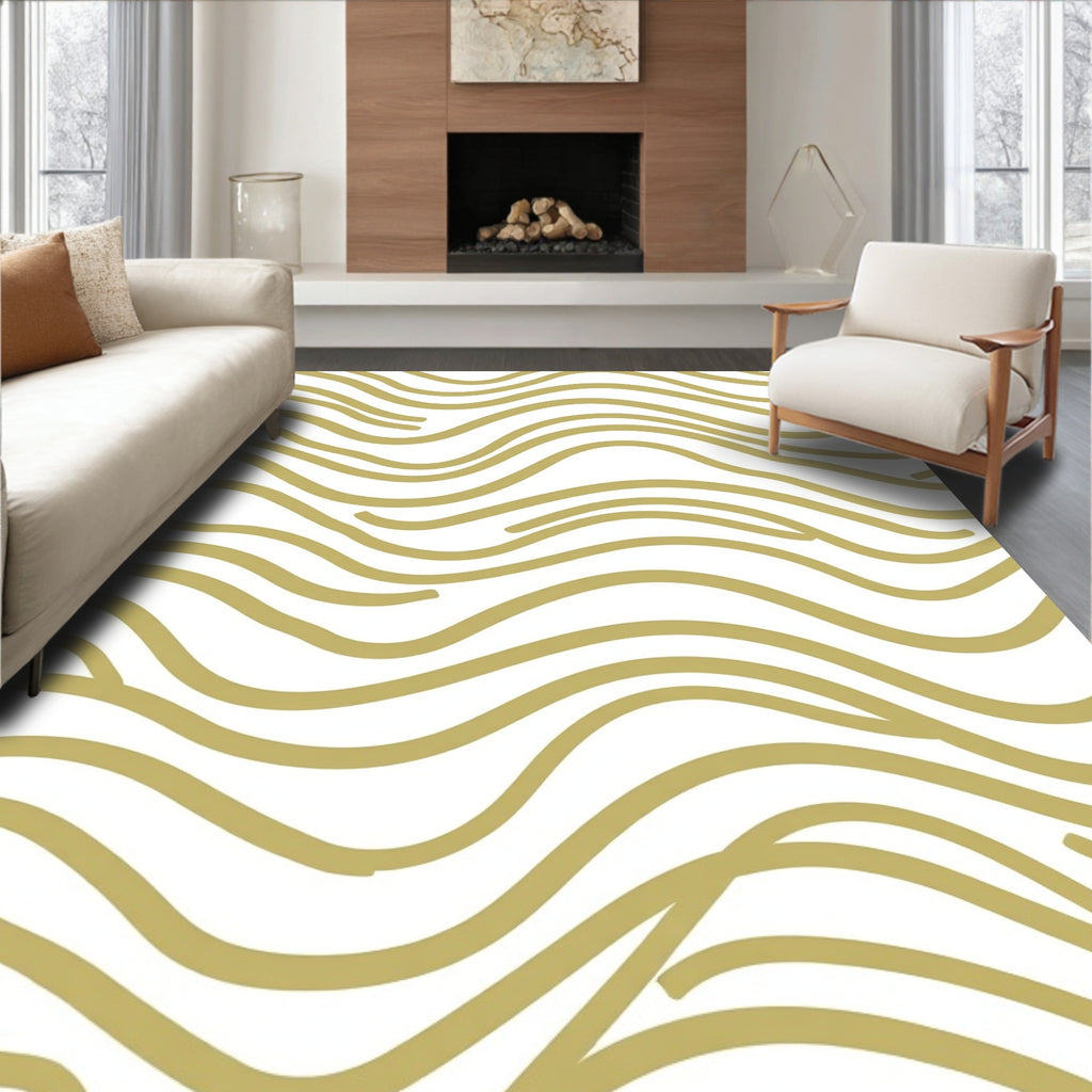 Golden Wavy Abstract Pattern Rug