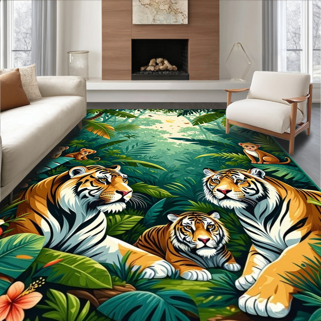Vibrant Jungle Tiger Scene Rug