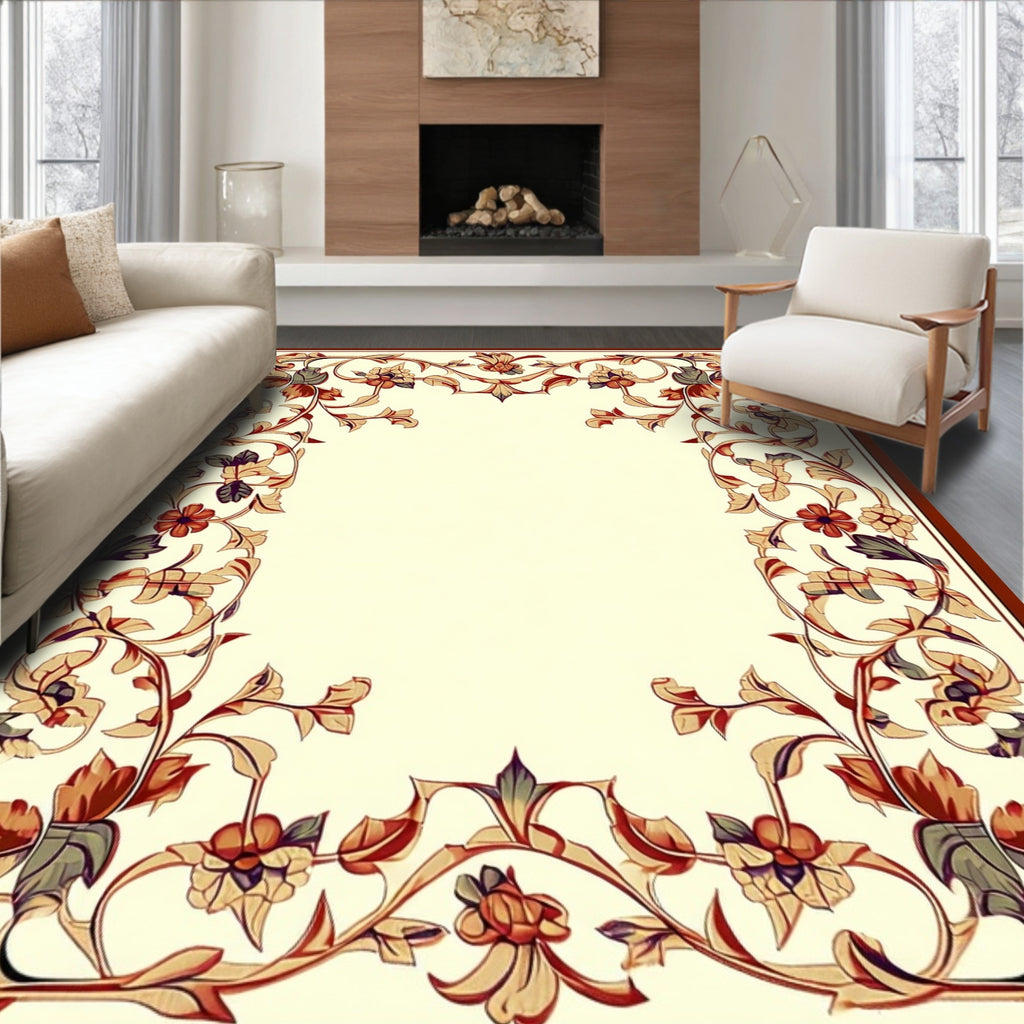 Traditional Ornate Floral Border Design Rug