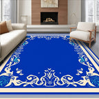 Elegant Blue Floral Scrollwork Pattern Rug