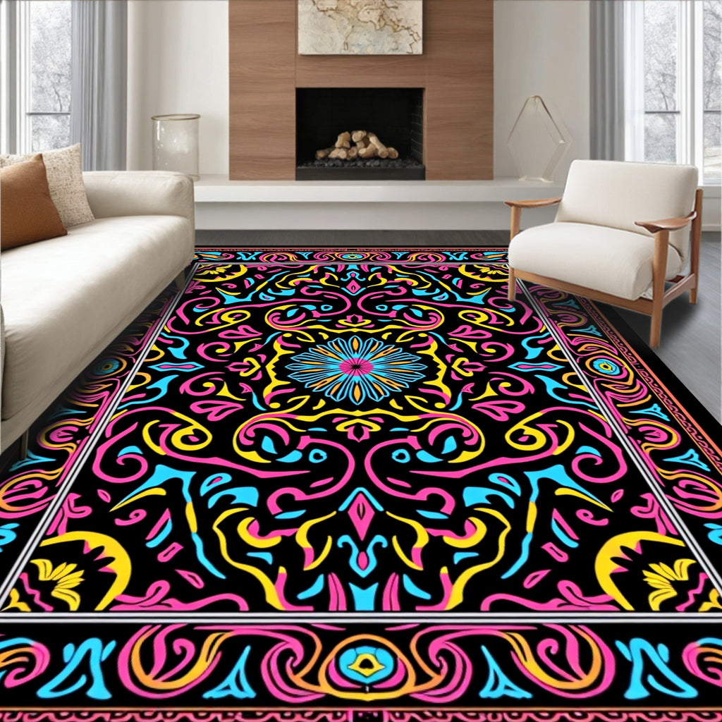 Vibrant Psychedelic Swirls Pattern Rug