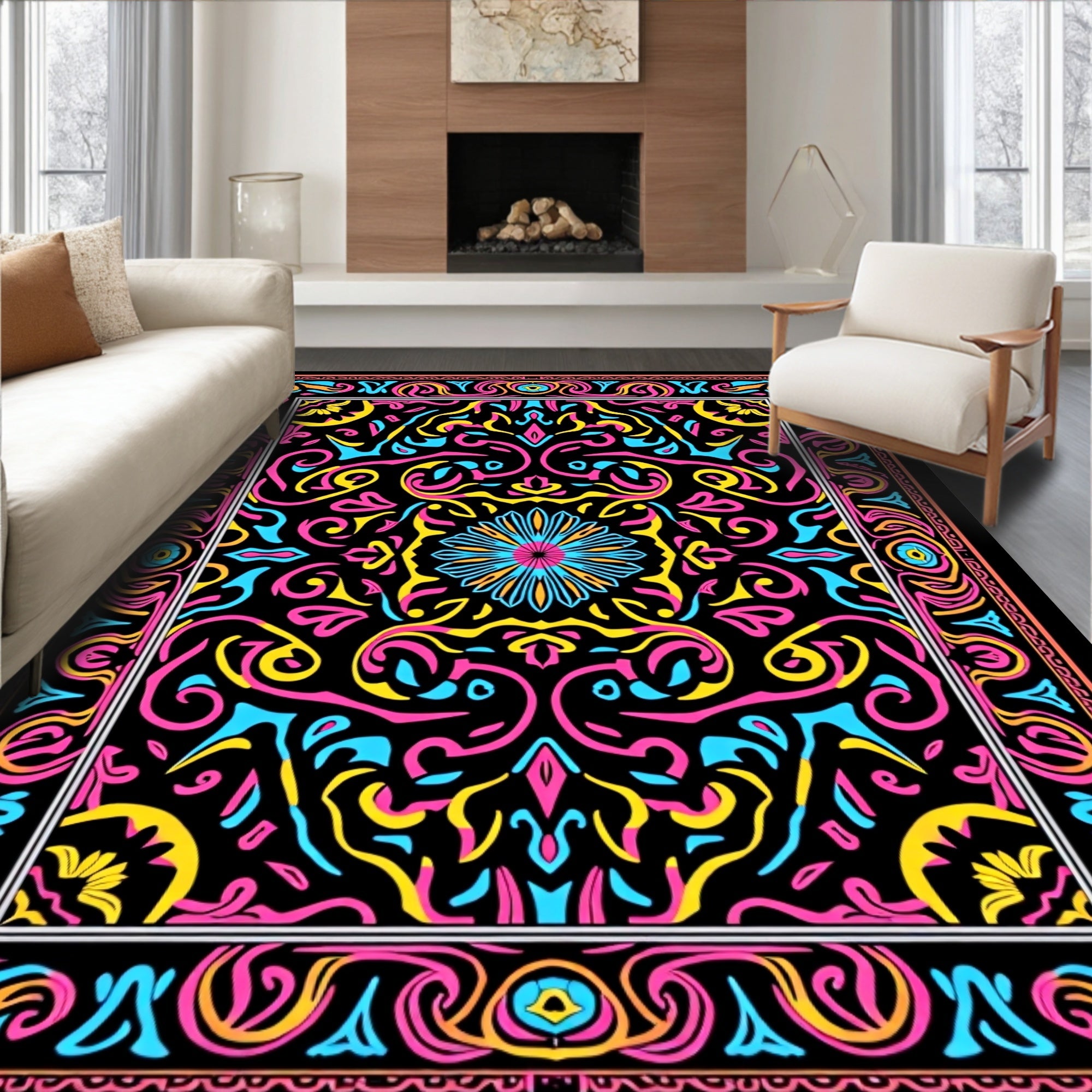 Vibrant Psychedelic Swirls Pattern Rug