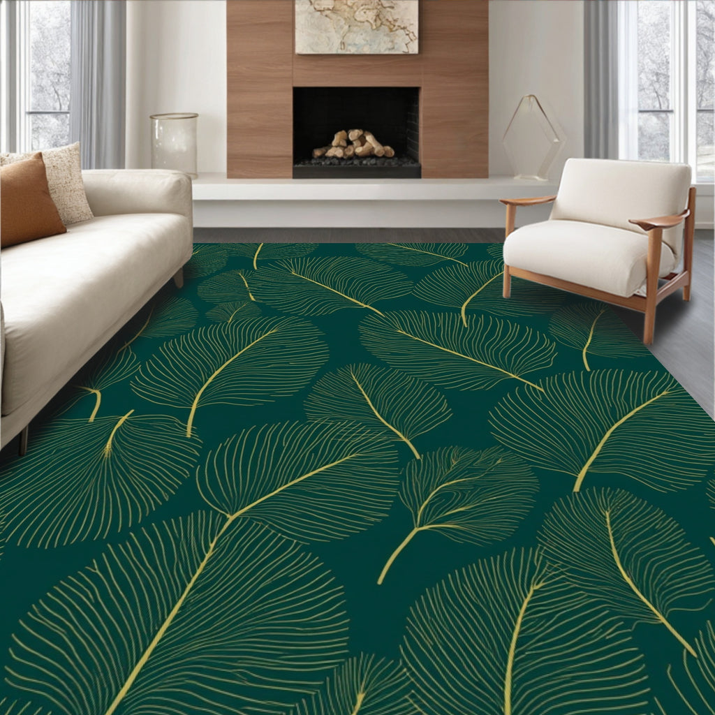 Elegant Gold Leaf Patterned Rug