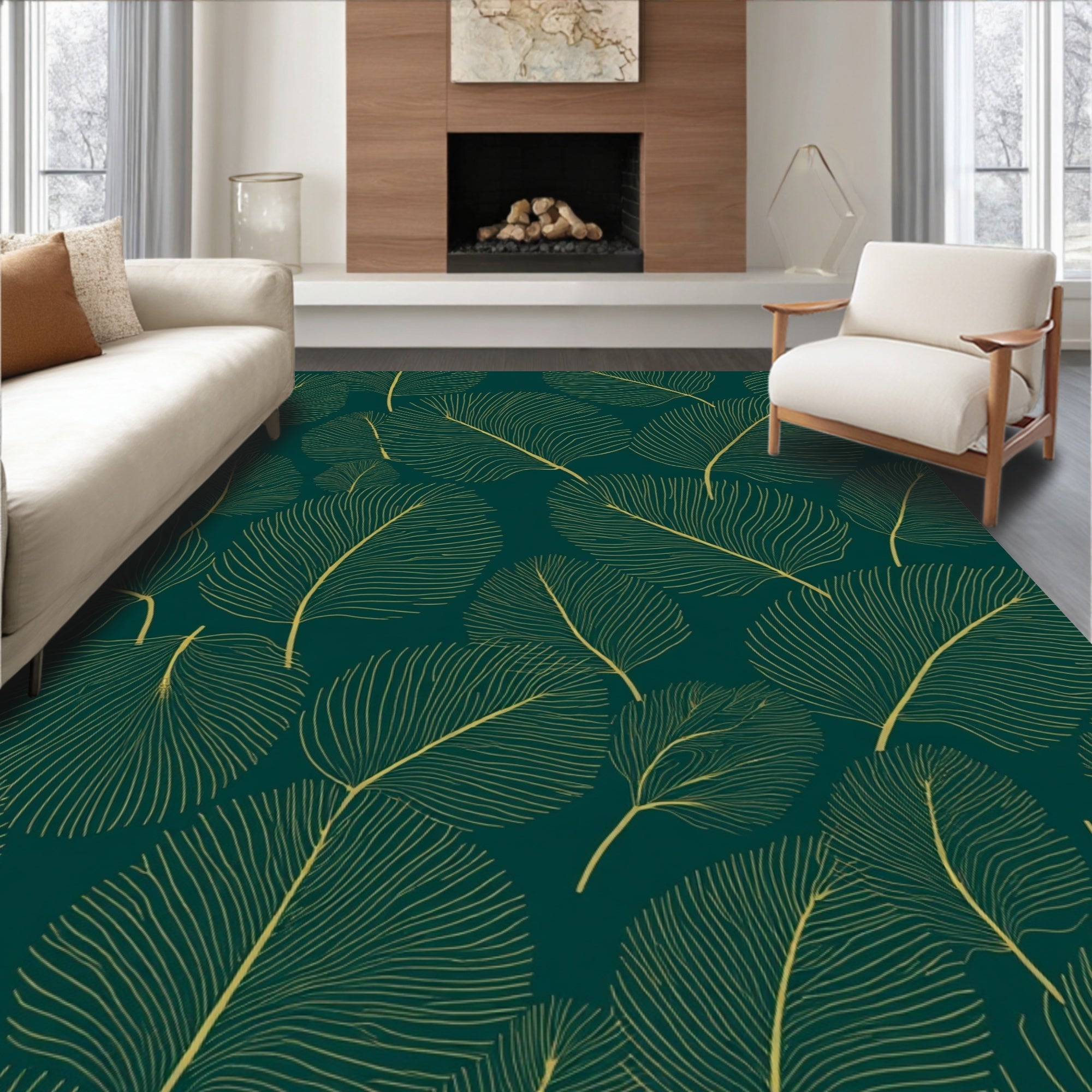 Elegant Gold Leaf Patterned Rug
