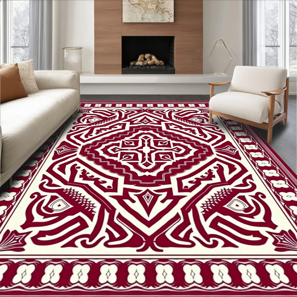 Crimson Ivory Ornate medallion Rug