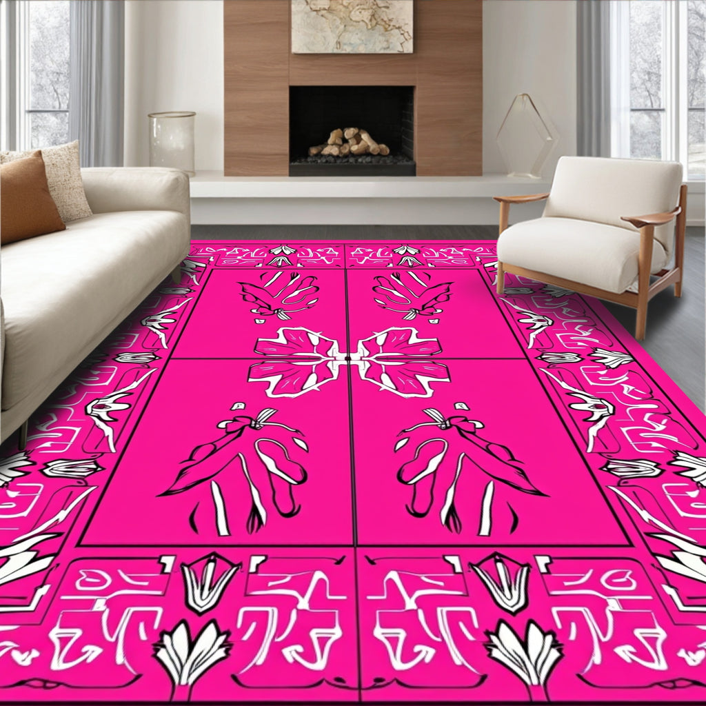 Vibrant Floral Abstract Border Design Rug