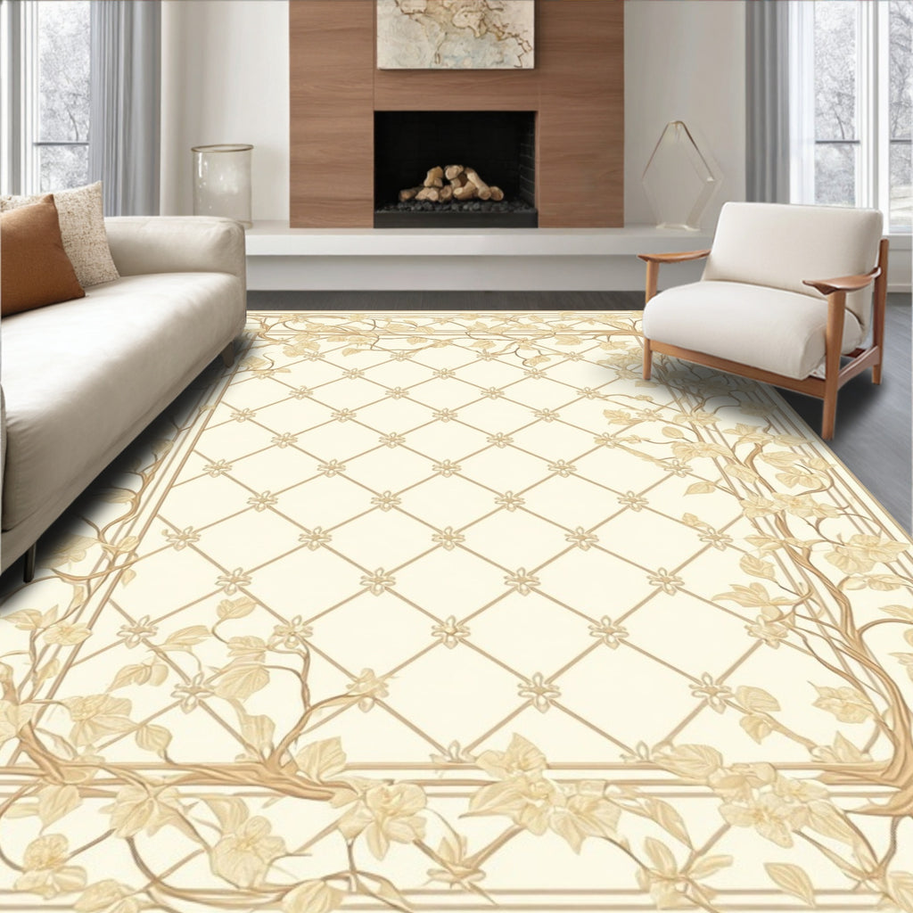 Vintage Floral Vine Lattice Rug