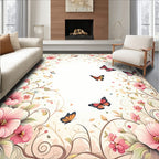Whimsical Fluttering Butterflies Flowers Rug