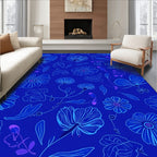Deep Blue Floral Outline Abstract Pattern Rug