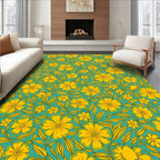 Yellow Floral Vines Teal Design Rug