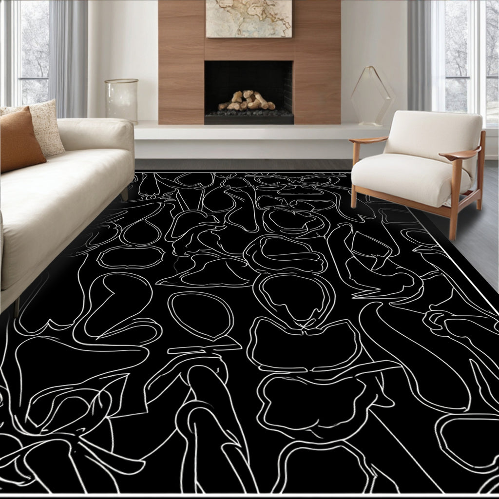 Abstract White Line Art Collage Rug