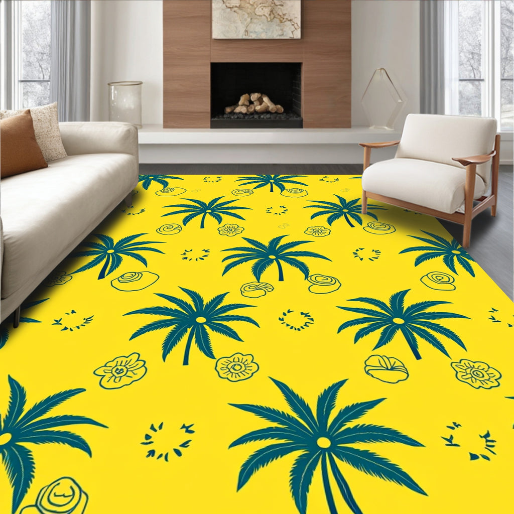 Tropical Palm Tree Flower Pattern Rug