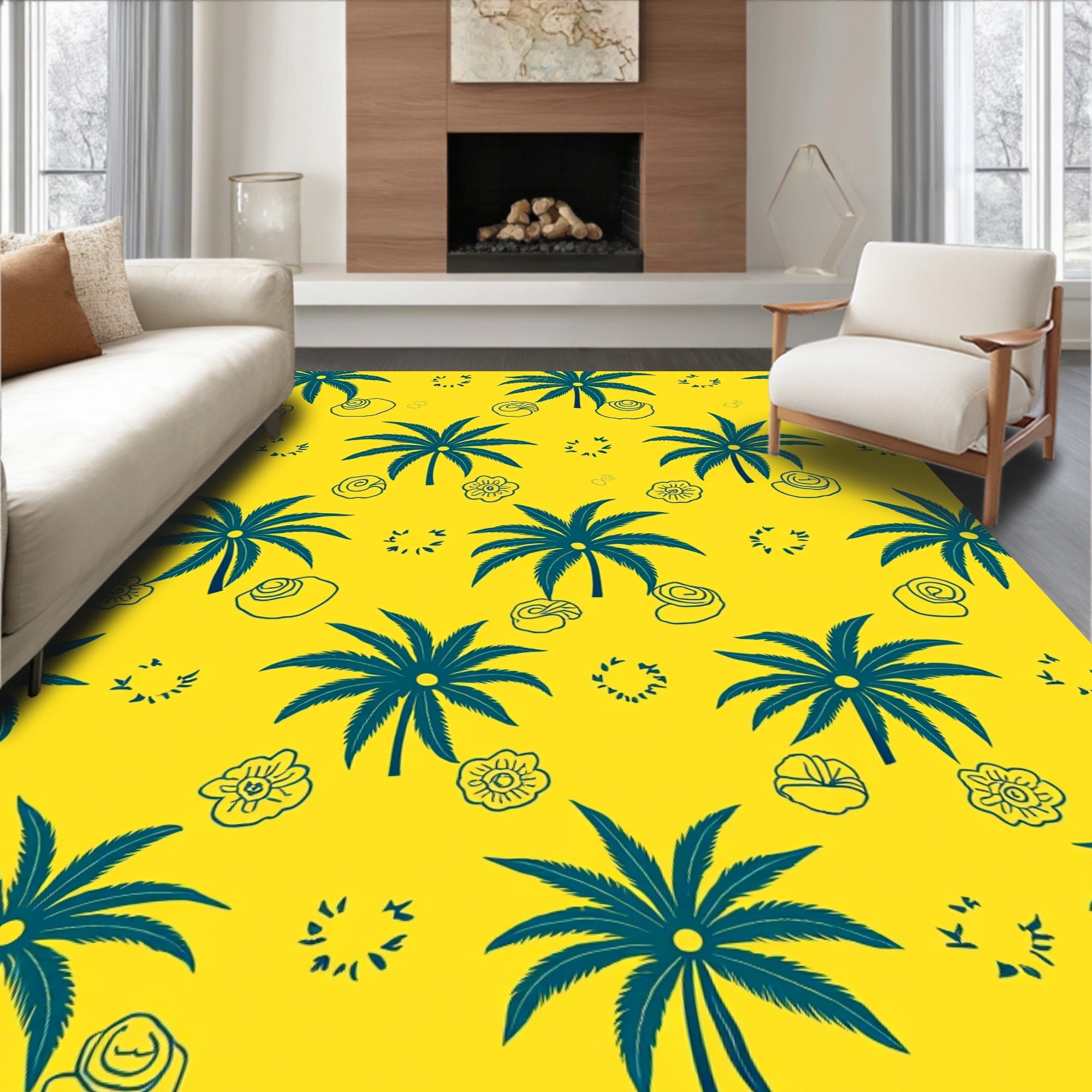 Tropical Palm Tree Flower Pattern Rug