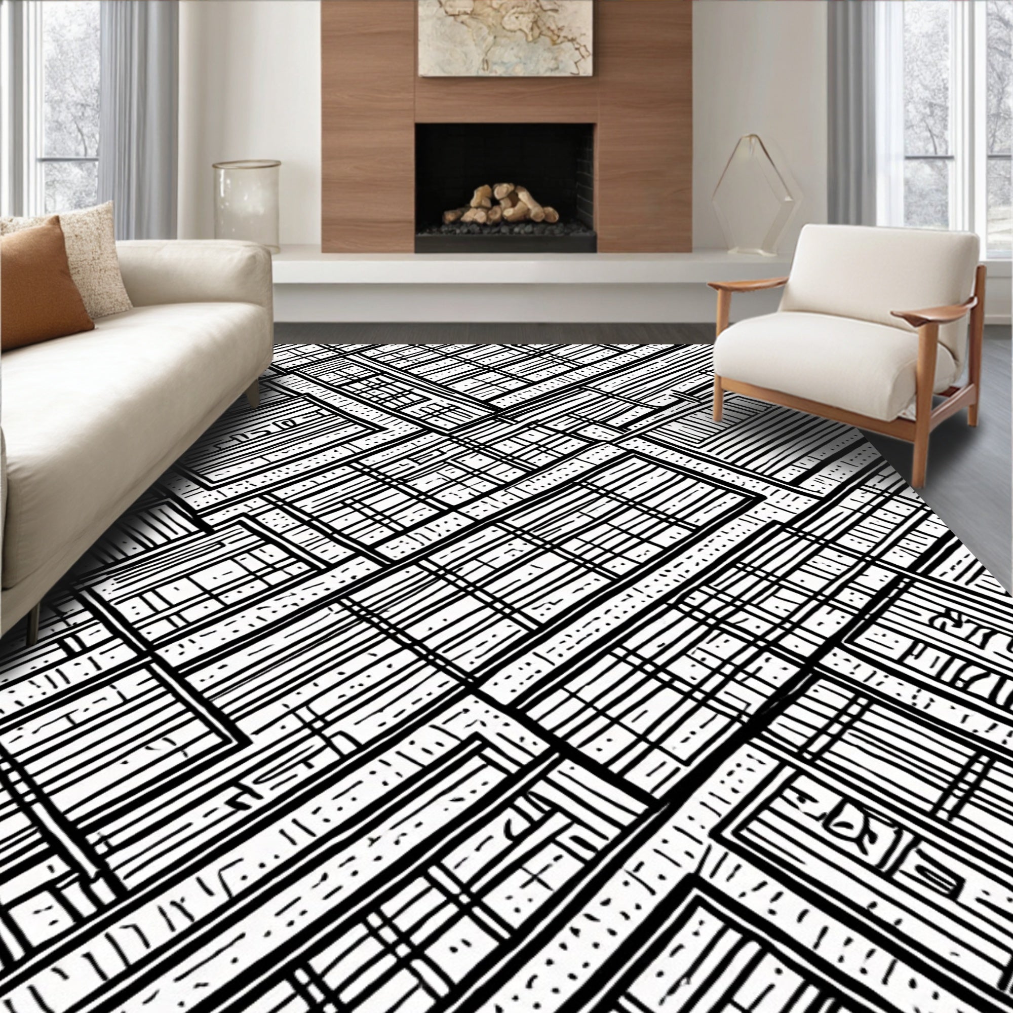 Monochrome Linear Geometric Texture Design Rug