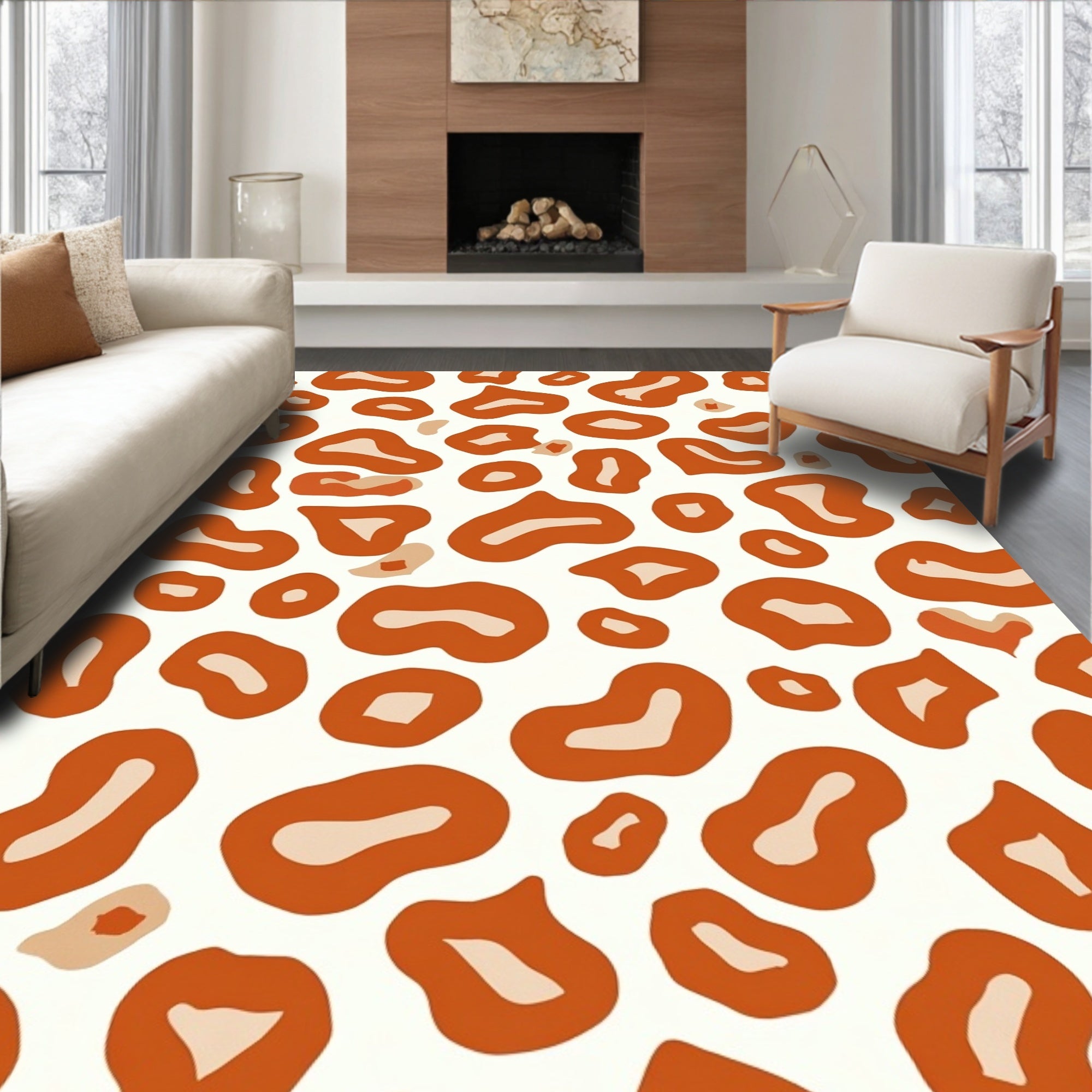 Bold Orange And Beige Animal Print Rug