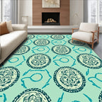 Intricate Teal Medallion Floral Pattern Rug