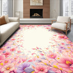 Whimsical Pink Floral Meadow Rug