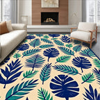 Tropical Leaf Collage Navy Teal Ivory Rug