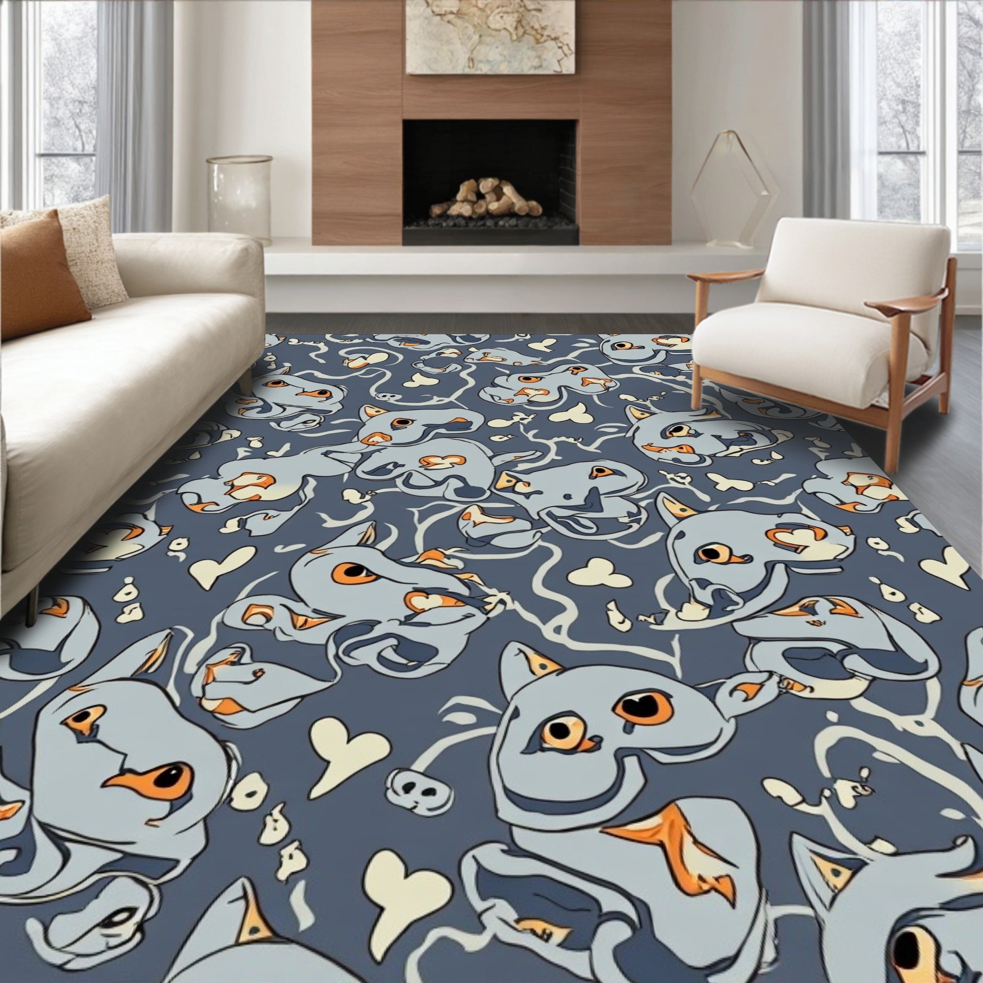 Playful Whimsical Cat Pattern Design Rug
