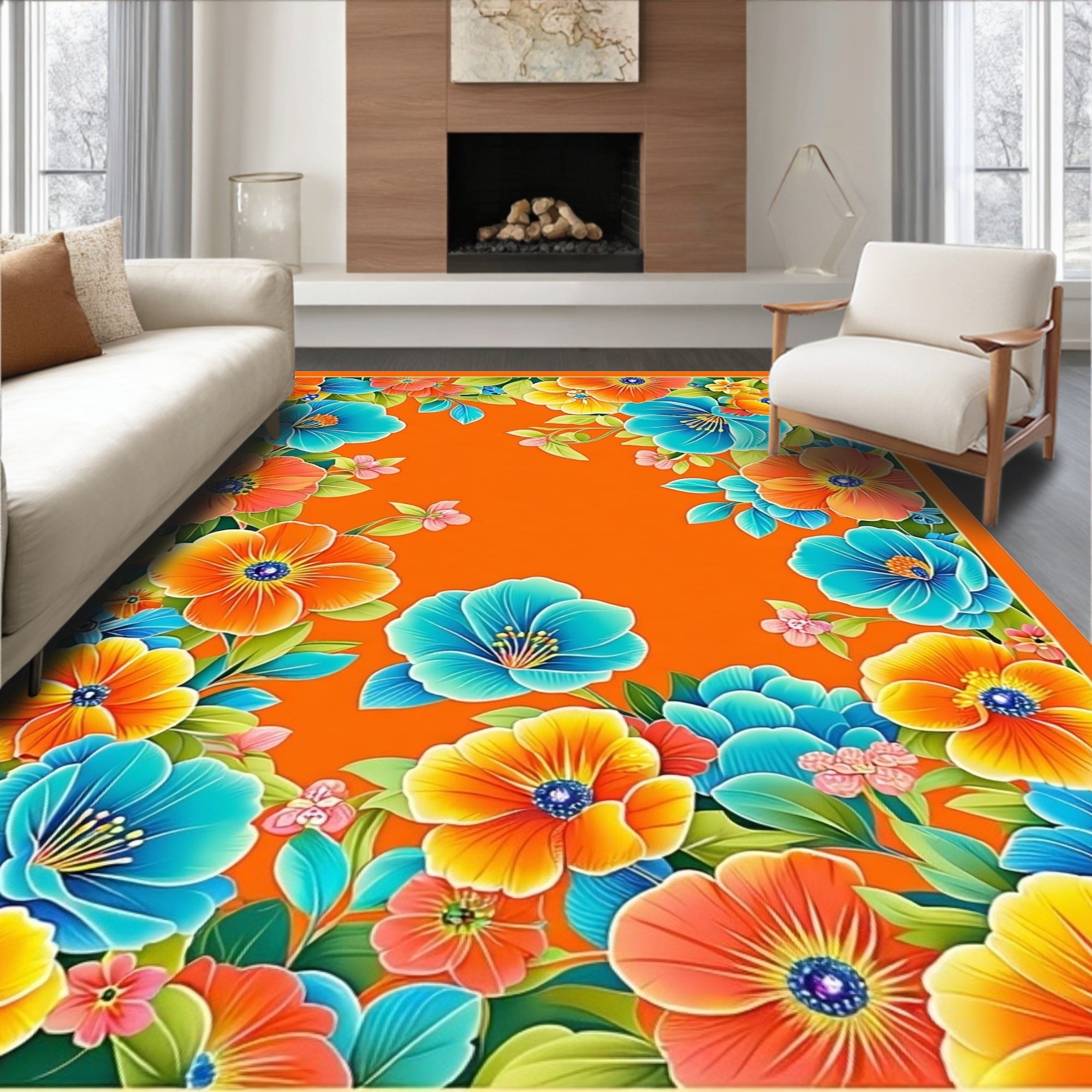 Vibrant Floral Pattern Accent Rug