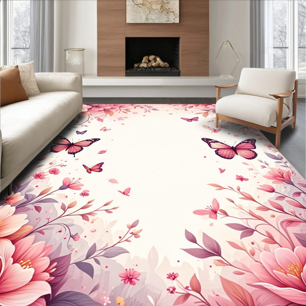 Pink Butterfly Blossom Pattern Rug