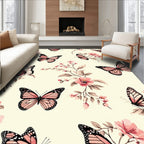 Delicate Pink Butterfly Floral Pattern Rug