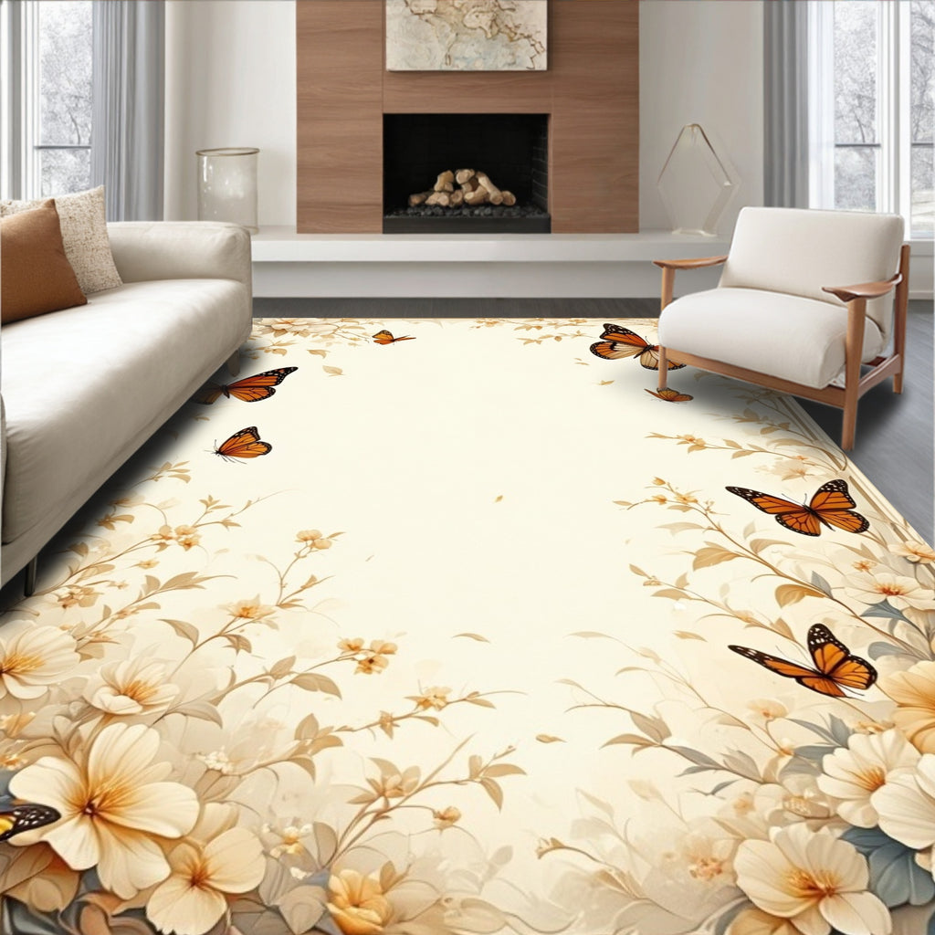 Floral Butterfly Garden Design Rug