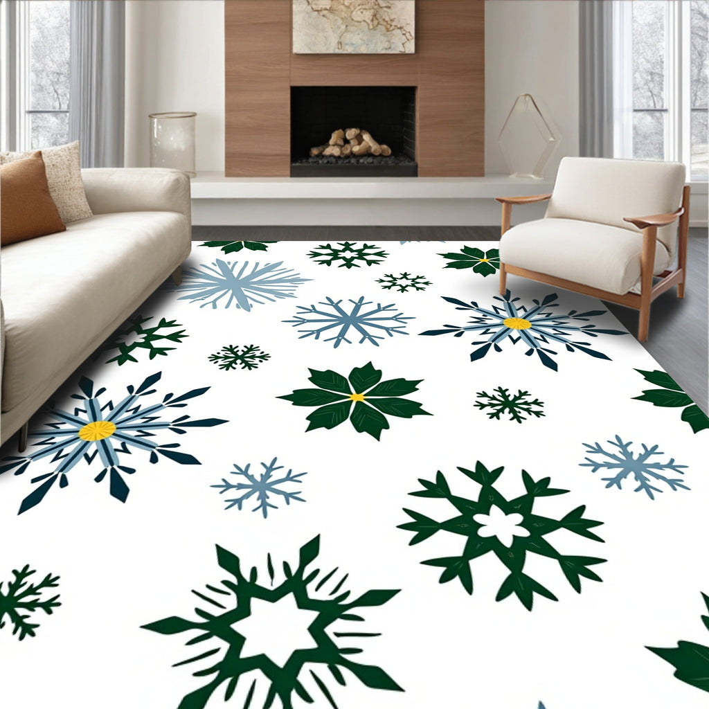 Deep Green Blue Snowflake Medallion Rug