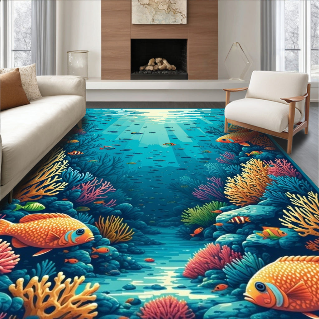 Coral Reef Fish Underwater Scene Rug