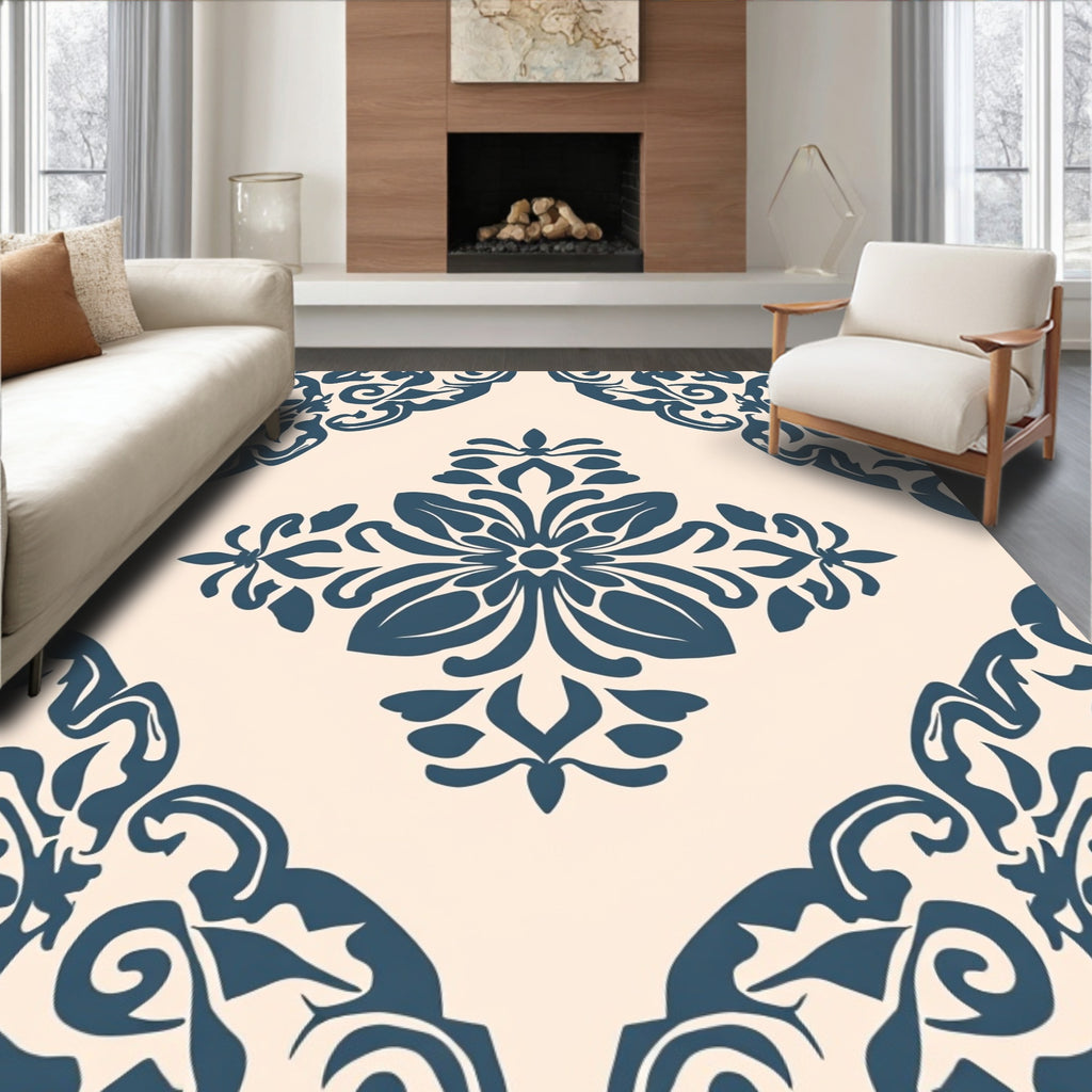 Classic Floral Damask Pattern Design Rug