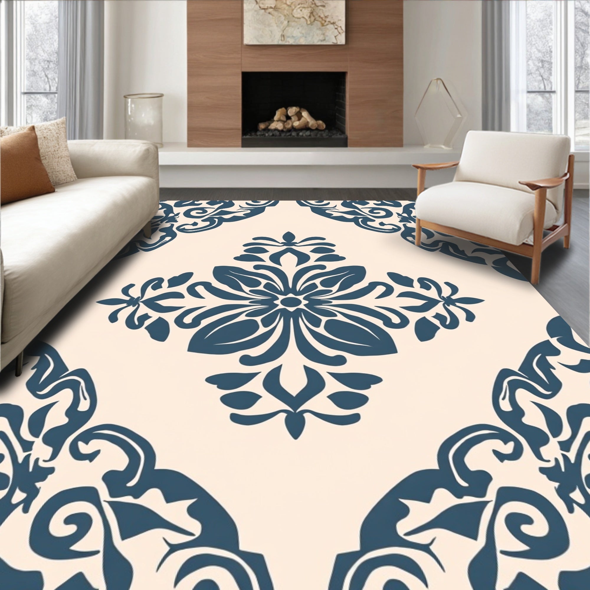 Classic Floral Damask Pattern Design Rug