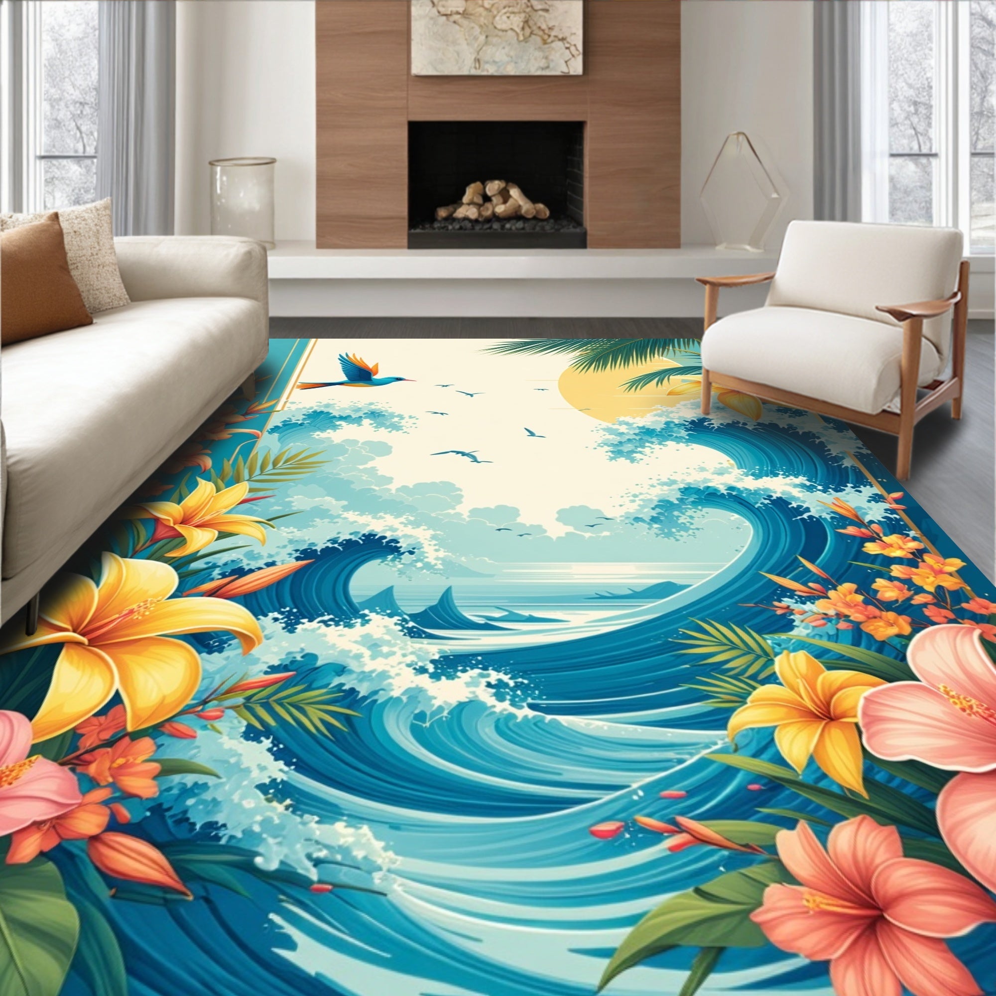 Tropical Floral Wave Paradise Rug