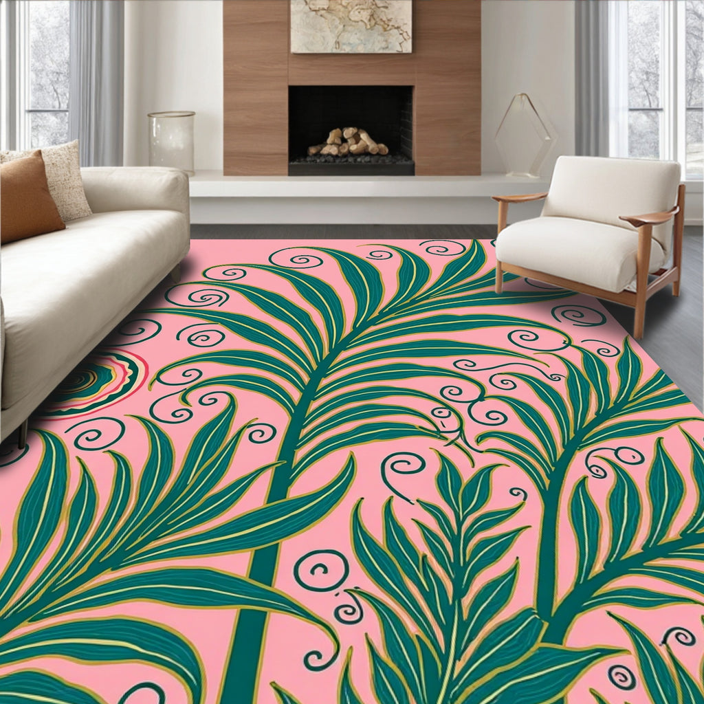 Tropical Palm Frond Swirls Rug