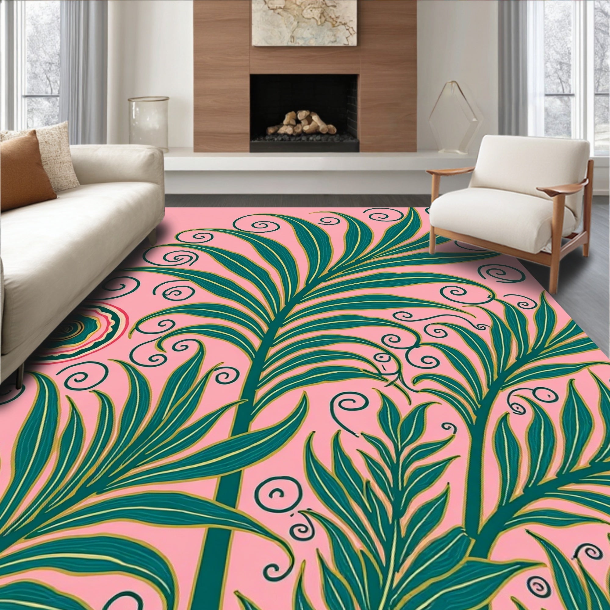 Tropical Palm Frond Swirls Rug