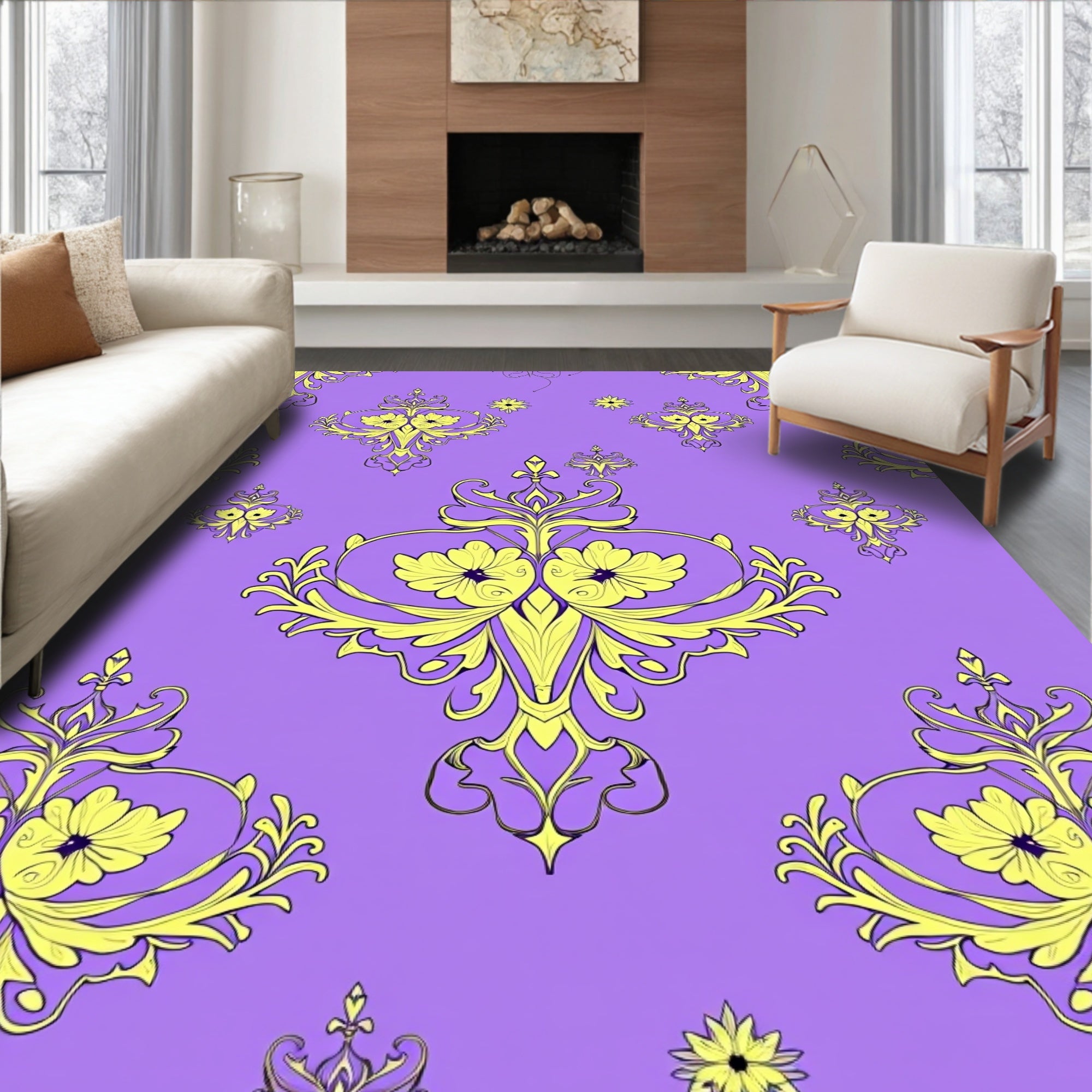 Ornate Floral Damask Style Rug