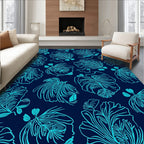 Aqua Floral Detailed Outline Rug