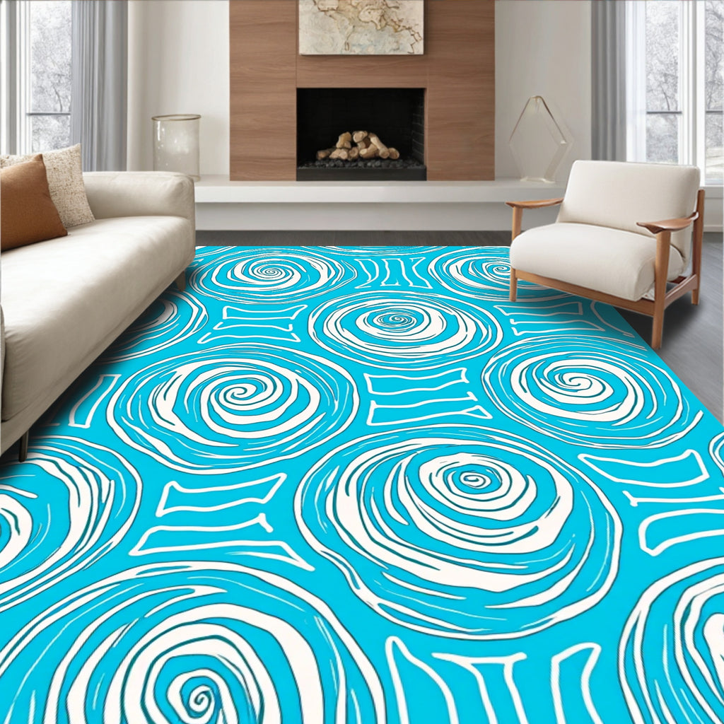 Abstract Swirl Pattern On Blue Background Rug