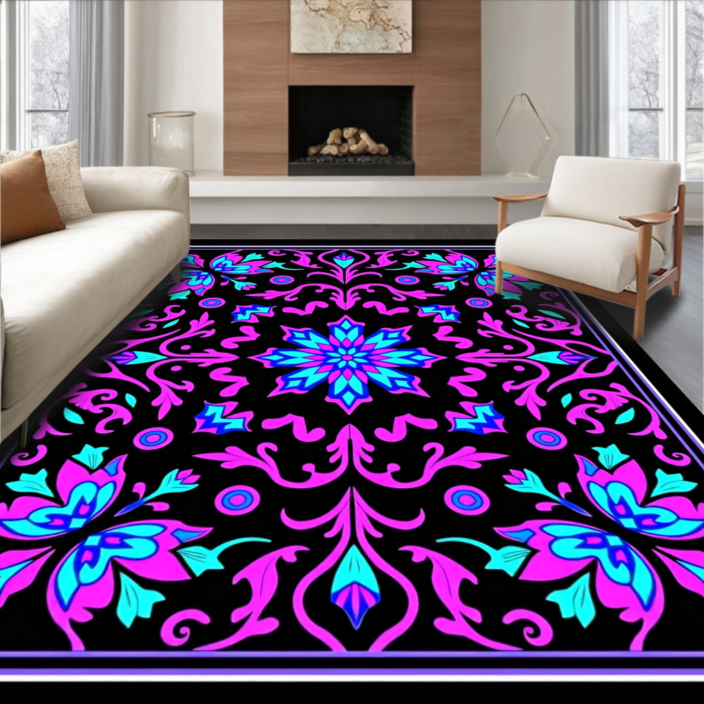 Vibrant Floral Filigree Pattern Rug